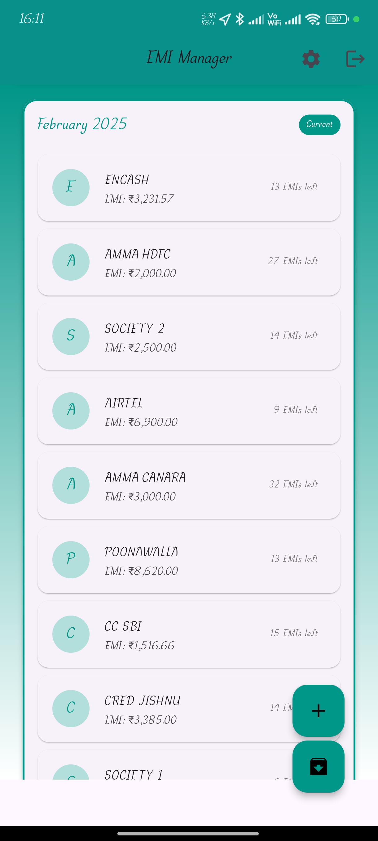 EMI Manager App Statistics Screen